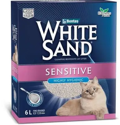 Купить white sand комкующийся наполнитель для чувствительных кошек, без запаха, коробка