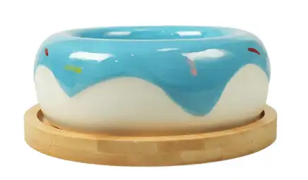 Купить mr.kranch bamboo Пончик миска керамическая на бамбуковой подставке для собак и кошек, голубая
