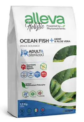 Alleva Holistic Cat Adult Ocean Fish сухой корм для взрослых и стерилизованных кошек с океанической рыбой, коноплей и алое вера