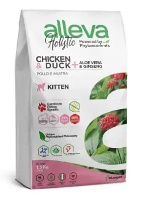 Alleva Holistic Kitten сухой корм для котят с курицей, уткой, алоэ вера и женьшенем